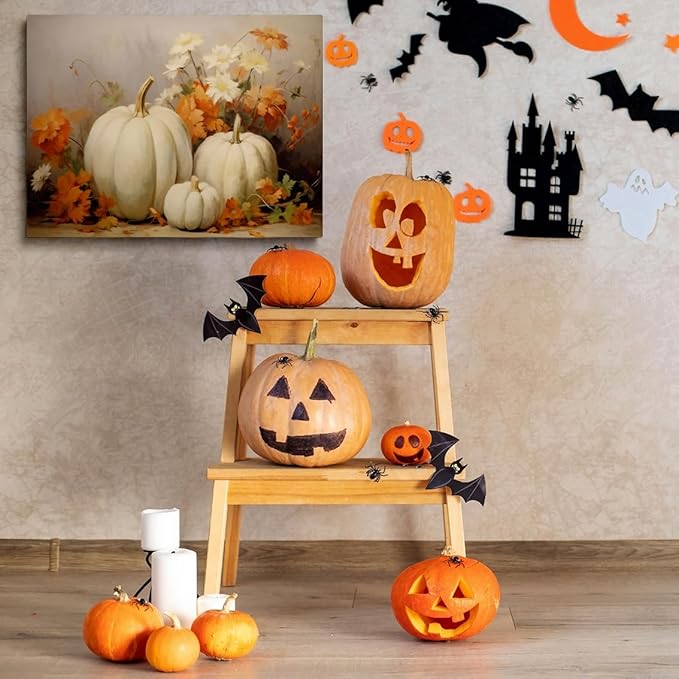 Framed Fall Wall Decor Still Life Canvas Painting Posters Thanksgiving Rustic Fall Wall Art Vintage Autumn poster Halloween Autumn Decor 16x24 framed