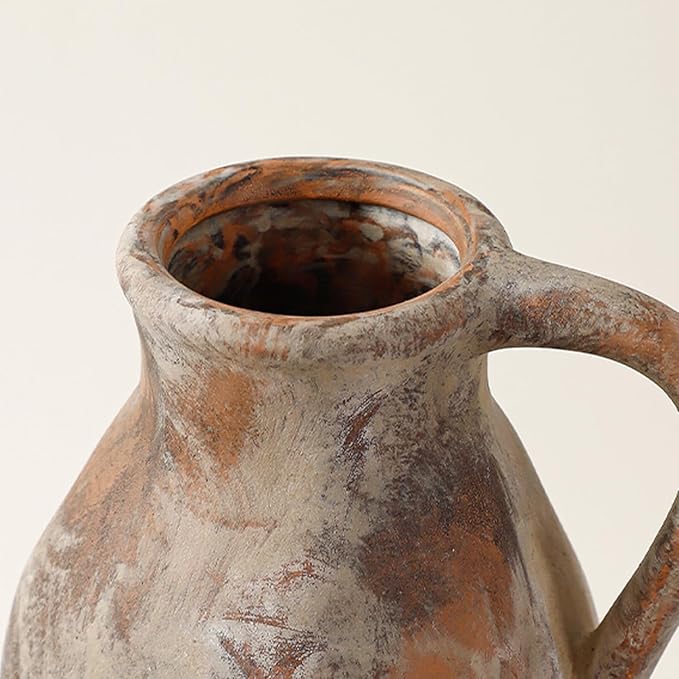 Large Ceramic Vase, Rustic Farmhouse Vase for Home Decor, Tall Decorative Flower Vase for Pampas Grass, Flowers, Living Room, Kitchen, Office Decor Table Centerpiece, 12.8 Inch Tall