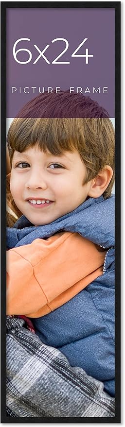 6x24 Frame Black Real Wood Picture Frame Width 0.75 Inches | Interior Frame Depth 0.5 Inches | Noir Classique Mid Century Photo Frame Complete with UV Acrylic, Foam Board Backing & Hanging Hardware