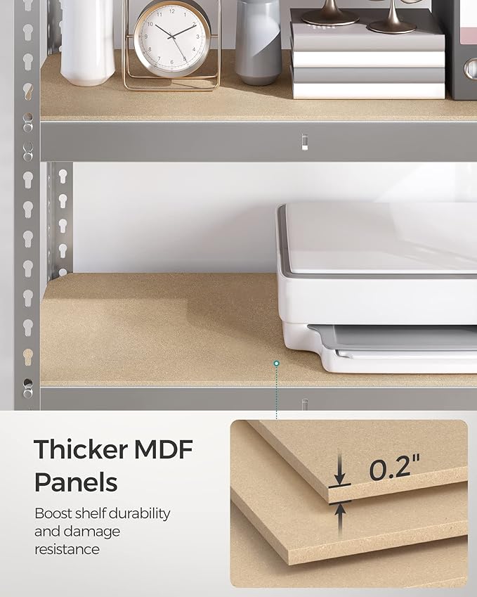 SONGMICS 5-Tier Storage Shelves, Load 2310 lb, Garage Storage, Boltless Assembly, Adjustable Shelving Unit, 17.7 x 35.4 x 70.9 Inches, for Study Shed Basement, Silver and Natural Beige UGLR450E01