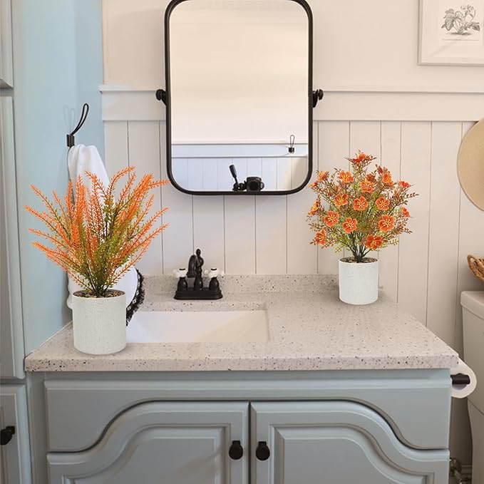 Uieke 4PCS Fall Tabletop Decor Fall Fake Potted Plants Autumn Mini Small Artificial Potted Plants for Fall Harvest Wedding Table Centerpiece Farmhouse Home Office Shelf Thanksgiving Decor