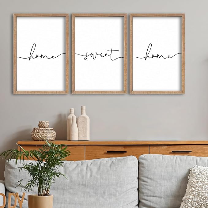SRSZHIYUE Living Room Wall Decor Minimalist Home Sweet Home Sign Set of 3 16''×11'' Small Family Modern Farmhouse House Wall Plaque Horizontal Hanging Decoration (Wood)