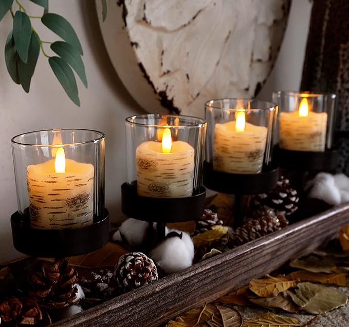 Homemory Flameless Votive Candles with Timer, 2" x 2" Birch Bark Real Wax, 400+Hour Realistic Black Wick Battery Operated Fake Candles, 6 Pack for Wedding, Party and Holiday Decoration