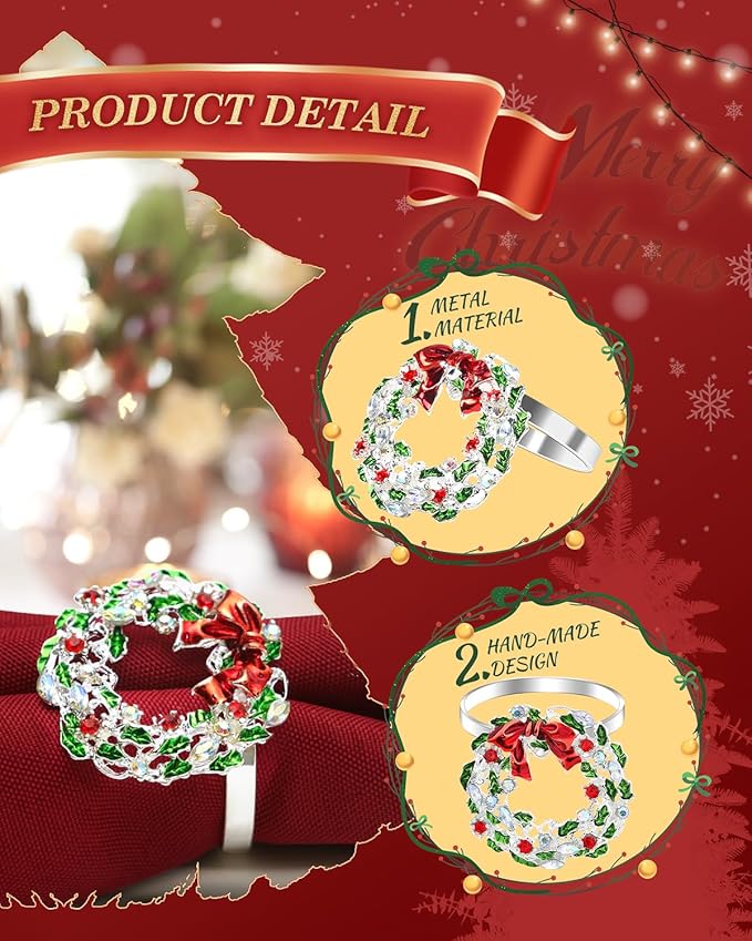 KPOSIYA Christmas Napkin Rings Set of 12, Silver Napkin Rings Holder Serviette Buckles for Holiday Dinning Table Setting-Wedding Receptions, Thanksgiving and Party Dinner Parties