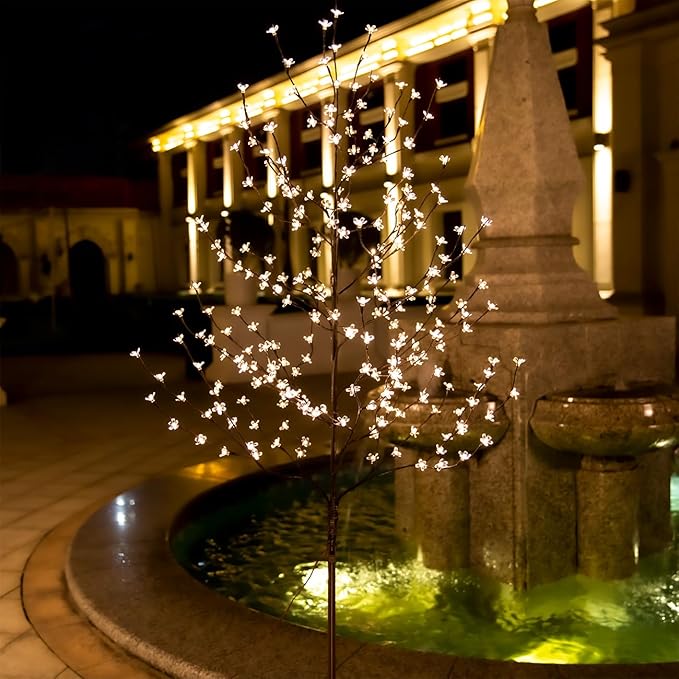 6ft Lighted Cherry Blossom Tree with 240 Warm White LED Lights for Holiday Decor - Dimmable, UL Certified, Waterproof - Ideal for Indoor and Outdoor Decoration