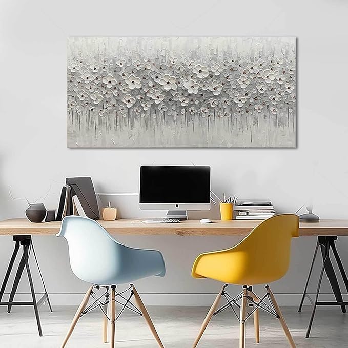 SDYA White Flowers Canvas Art Hanging Decor Botanical Wall Decoration for Living Room Bedroom Oil Painting Contemporary Artwork for office 24x48 Inch