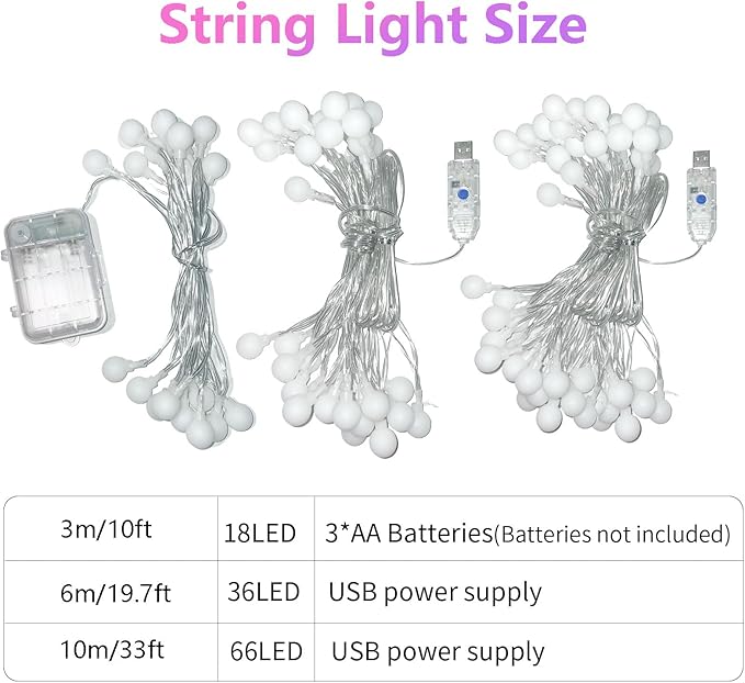 Led Globe String Lights Indoor, 10ft 11 Mode Color Changing String Lights Battery Operated Twinkle Lights with Remote Dimmable Rainbow String Lights for Classroom, Halloween, Room, Christmas