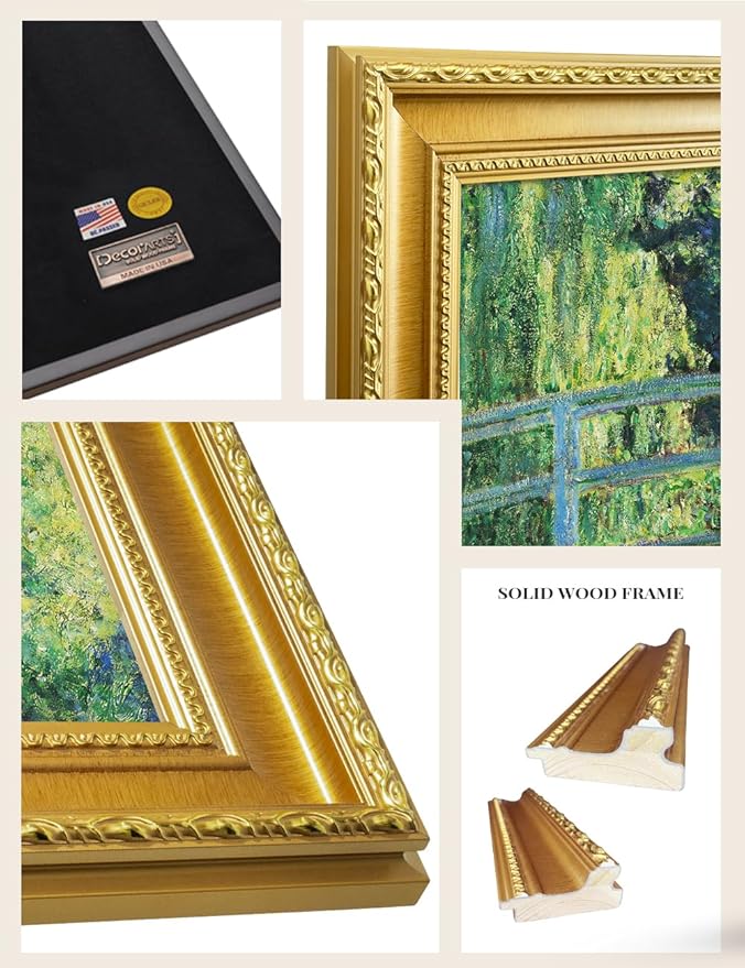 DECORARTS - Claude Monet The Japanese Bridge Giclee Print with Gold Solid Wood Frame, Impressionist Large Framed Wall Art, Ready to Hang, Framed Size 28.75x34.75, Made in USA