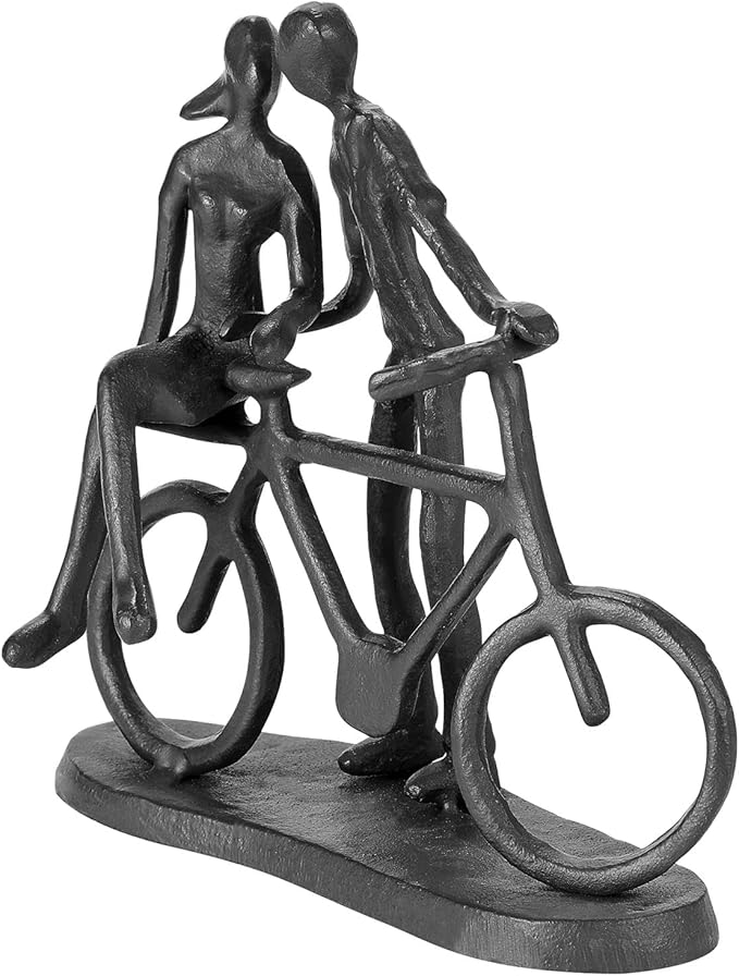 Bike Couple Figurine Statue - Art Metal Sculpture Decor Anniversary - Romantic Gift for Wedding and Anniversary - for Him,Her and Bicycle Lovers, Metal Ornament Couple Statues for Home Decor