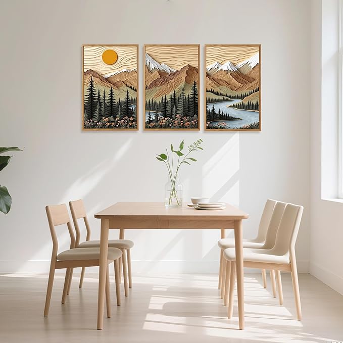 CHDITB Mountain Frame Canvas Wall Art, Nature themed office Wall Decor, country Scenic Art Spiritual Wall Painting, Vintage national park Mountains forest Art Prints for Living Room, Bedroom 16"x24"x3