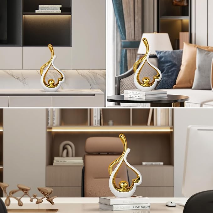 Gold Decor for Living Room, White Sculptures Home Decor, Ceramic Statue Coffee Table Decor, Heart Shape Table Centerpieces for Dining Room, Modern Abstract Art Decor