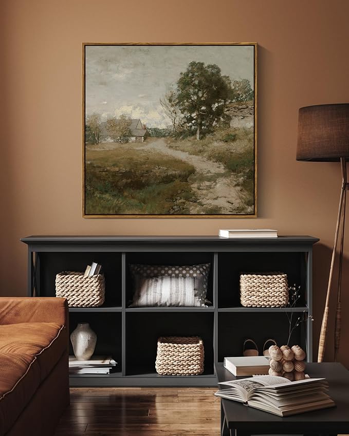 InSimSea Square Framed Canvas Wall Art, Large Decor Vintage Countryside Landscape Paintings, French Country Wall Pictures for Bedroom Bathroom, Canvas Prints Vintage Farmhouse Decor 24"x24"