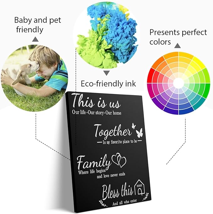 Family Quotes Canvas Wall Art 12x16 Inch - Inspirational Home Decor for Living Room, Office, Bathroom - Stretched Framed Ready to Hang Paintings