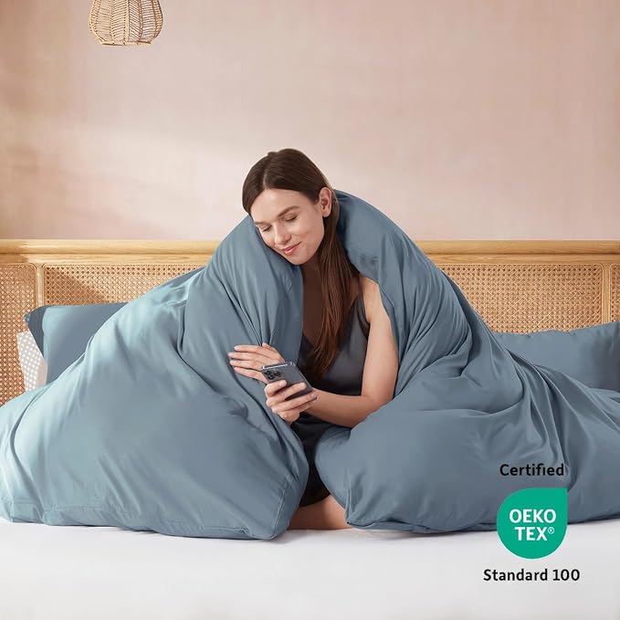 Nestl Stone Blue Duvet Cover Queen Size - Soft Double Brushed Queen Duvet Cover Set, 3 Piece, with Button Closure, 1 Duvet Cover 90x90 inches and 2 Pillow Shams