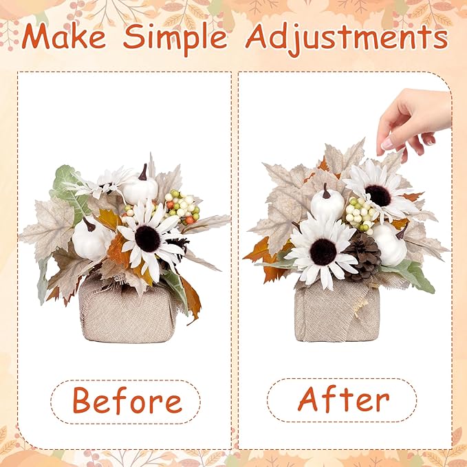 Fall Decor, Fall Decorations for Home，2Pcs Artificial Fall Flowers with Burlap Base, Fall Leaves Sunflower Decor Fall Leaves, Thanksgiving Decorations, Fall Centerpieces for Tables (White)