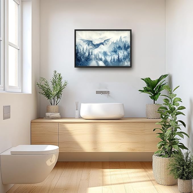 Flintis Large Dragon Framed Wall Art Forest Dragon Pictures Wall Decor Abstract Fantasy Wild Animal Canvas Painting Print Artworks Decor Framed for Living Room Bathroom Master Bedroom 36L X 24W