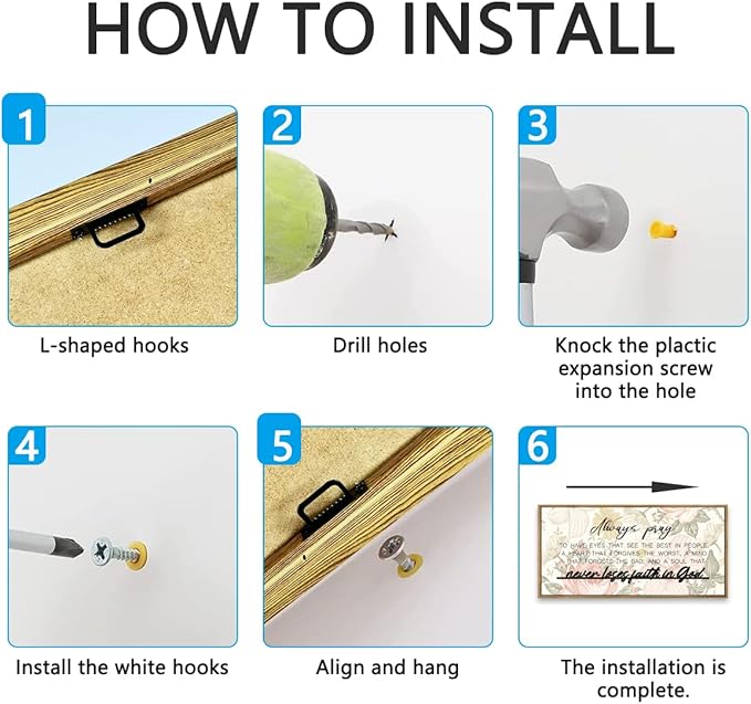 ANHUIB Large 3D Quote Wood Wall Art 20x40 Inch Framed Wooden Signs Home Decor Never Loses Faith in God Inspirational Artwork Floral Wall Art for Living room Bedroom Office