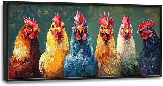 Olivine Rooster Large Wall Art, Farmhouse Rooster Pictures Wall Decor, Vintage Chicken Canvas Prints Painting, Framed Artwork for Dining Room Living Room Bedroom Bathroom Office Home Decor 60"x30"