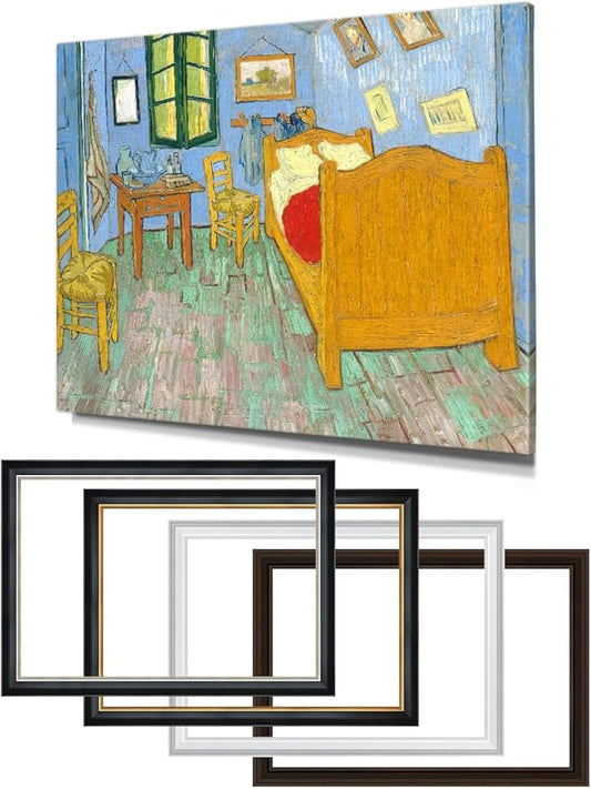 DECORARTS - Bedroom in Arles (Third Version) by Vincent Van Gogh, Large Giclee Canvas Print with Solid Wood Frame, Oversized Wall Art Decor