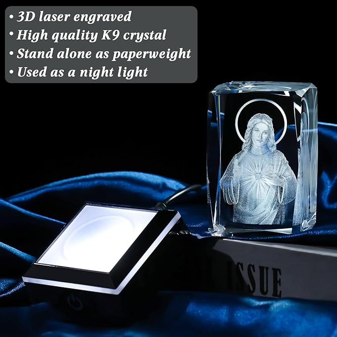 Movdyka 3D Crystal Jesus Statue Christian Gifts for Women Men Faith, Laser Engrave Religious Gifts for Friends Mom Dad Teens Catholic, Jesus Stuff Room Decor