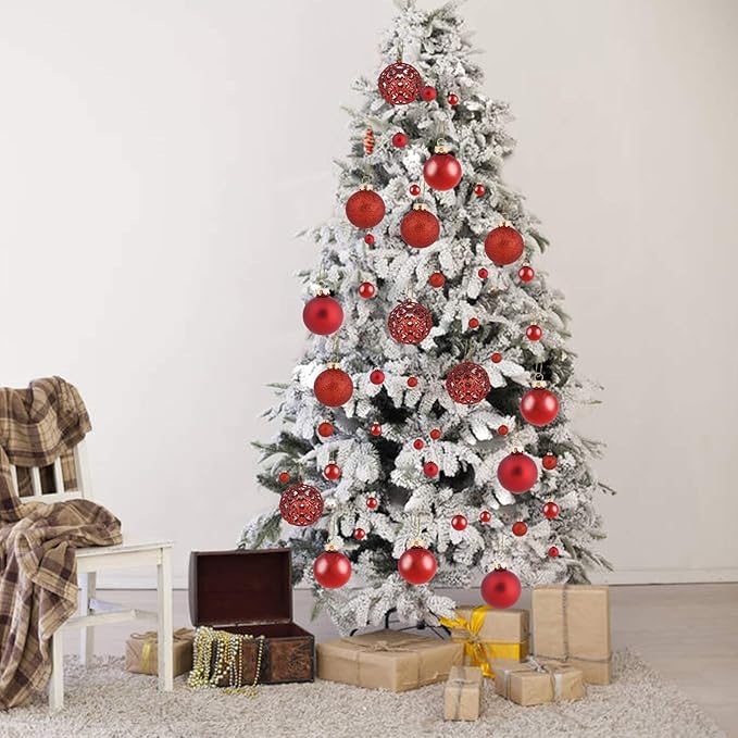 Christmas Balls Tree Ornaments, Shatterproof Christmas Decorations Set with Reusable Hand-held Gift Package for Holiday Xmas Tree Decor (100, Red)