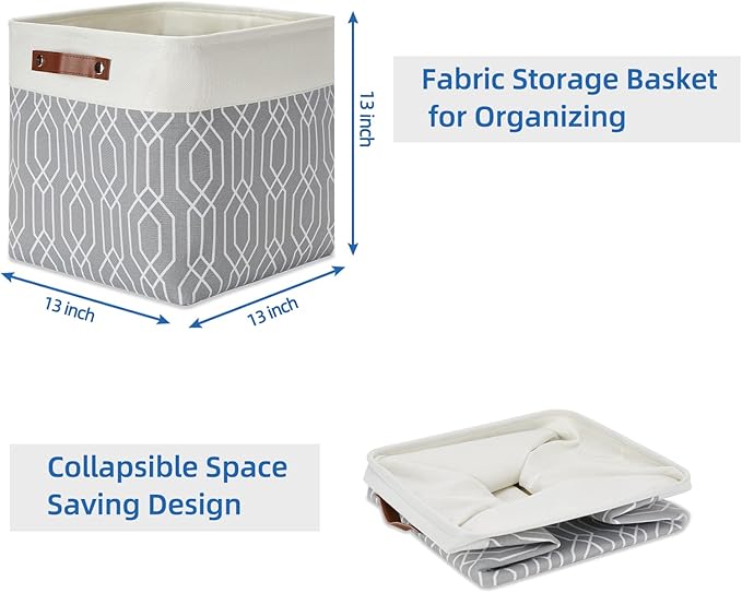 Temary Collapsible Baskets 13 Inch Storage Cubes for Organizing, Storage Baskets for Shelves, 4 Pack Fabric Storage Cubes Bins for Towels, Blankets (Grey Polygon)