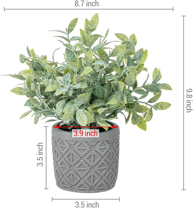 MyGift Set of 2 Fake Plants, Artificial Leafy Foliage Plants in Gray Concrete Pots, Faux Greenery House Plants Potted in Decorative Round Planters