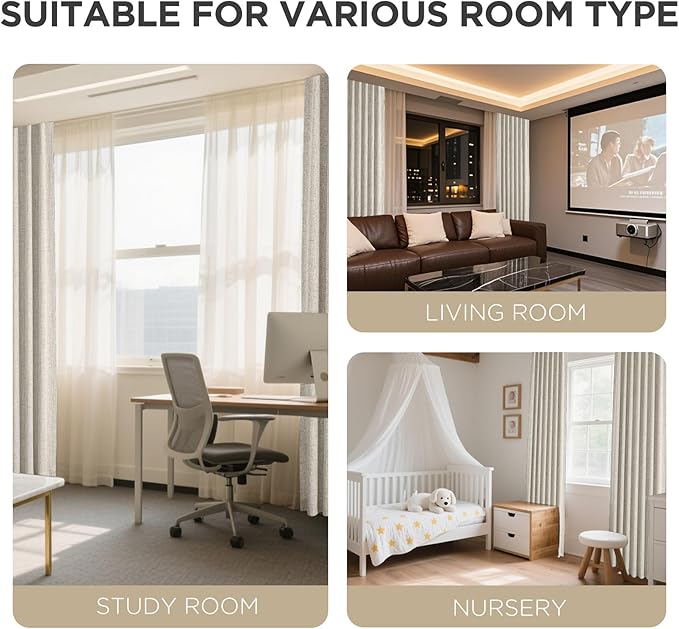 Joydeco Blackout Curtains for Bedroom - 100% Light Blocking 2 Panels Light Beige Drapes 37"W x 108"L, Thermal Insulated Room Darkening Curtains, Linen Textured for Living Room, Rod Pocket & Back Tabs