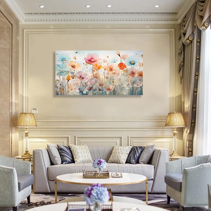 Tucai Decor Floral Canvas Wall Art Colorful Poppies Flower Painting on Canvas Artwork for Living Room Bedroom Decor 58W x 30H inches
