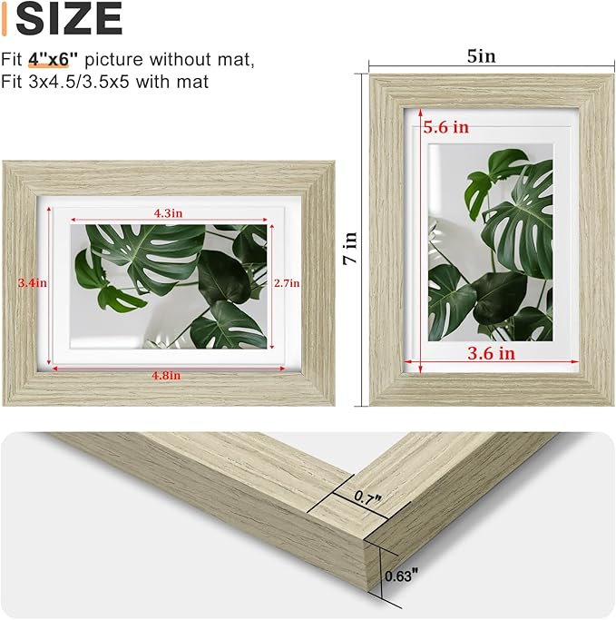 Egofine 4x6 Picture Frames Set of 4, Made of Solid Wood Covered by Plexiglass 3.5x5 with Mat or 4x6 without Mat, for Table Top Display and Wall Mounting Photo Frame Distressed Wood Grain