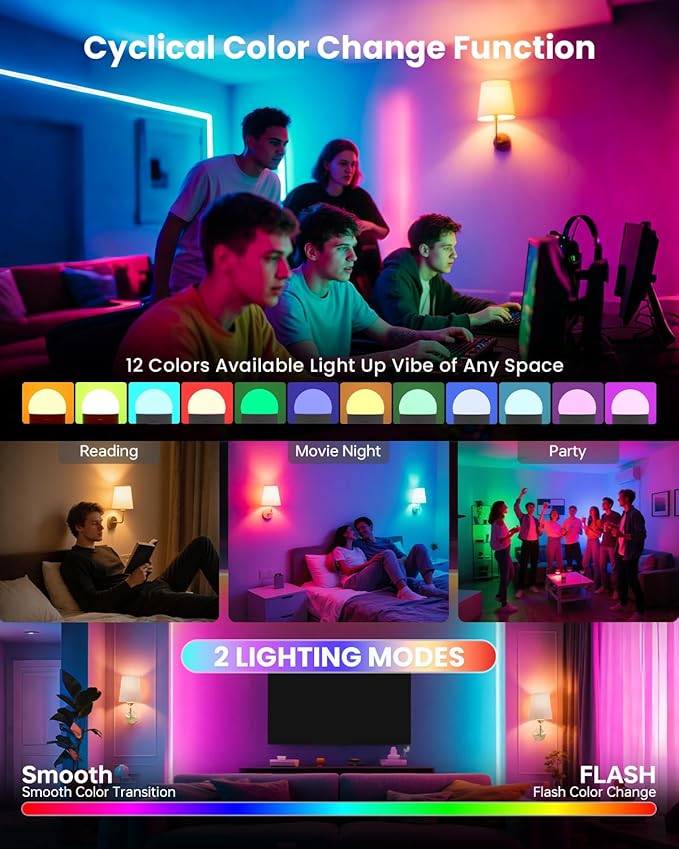 KINDEEP Wall Sconce Set of 2 Battery Operated, Rechargeable Wireless Dimmable Wall Light with RGB, Flash Mode, Remote Timer