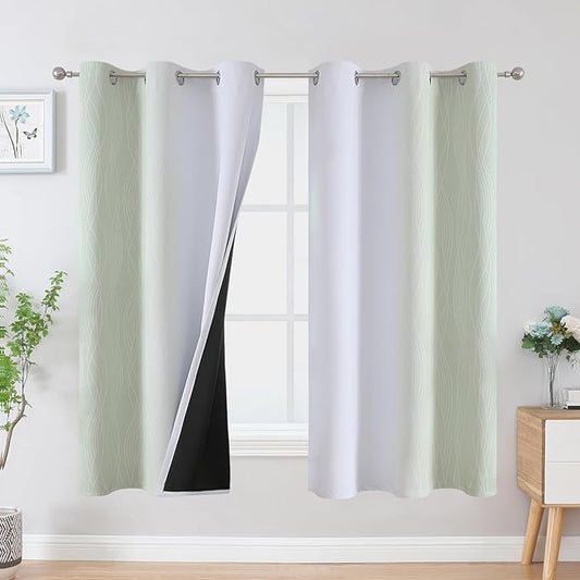 Estelar Textiler Sage and Greyish White Blackout Curtains & Drapes for Bedroom, Thermal Insulated Ombre Blackout Drapes, Room Darkening Energy Saving Curtains for Living Room, 42Wx63L, 2 Panels