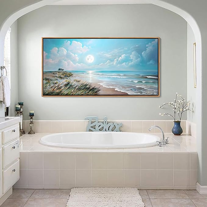 YCPRIMER Ocean Sand Wall Art Sea Beach Picture Tropical Beach Painting Modern Blue Artwork Sunset for Living Room Bedroom Dinning Room Home Office Wall Decor