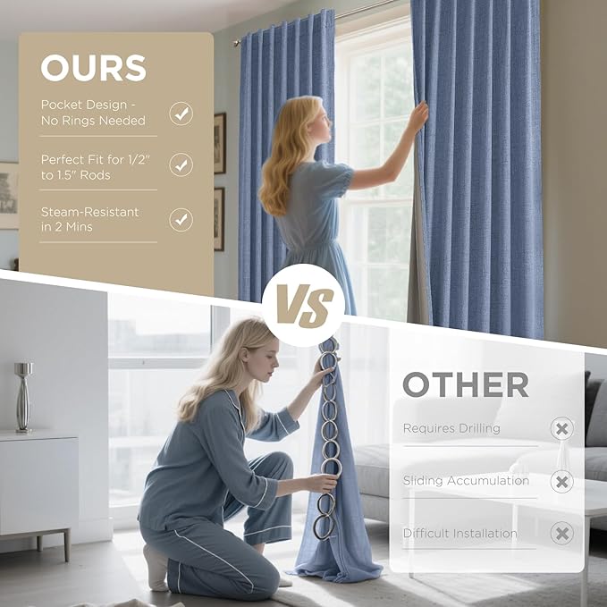 Joydeco Blackout Curtains for Bedroom - 100% Light Blocking 2 Panels Sky Blue Drapes 66" W x 108" L, Thermal Insulated Room Darkening Curtains, Linen Textured for Living Room, Rod Pocket & Back Tabs