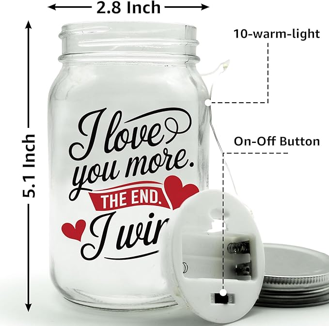 I Love You More The End I Win Gift for Girlfriend Boyfriend, Best Wife Gift Ever I Love You Gifts For Her Birthday Gifts for Women Couple Gifts Romantic Gifts for Her Mason Jar Night Light gf bf Lamp