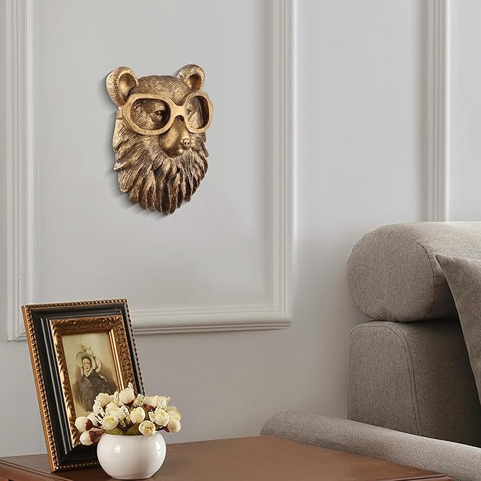 UITWMKTG Gold Animal Head Wall Decor Wall Sculpture Home Decor Statue for Living Room Office Bedroom Modern Decor for Men Women Bear