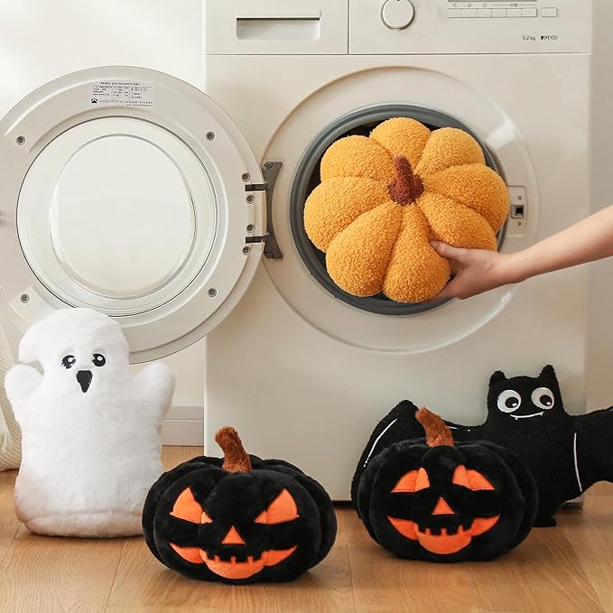 YRXRUS Pumpkin Pillows, Halloween Pumpkin Throw Pillows, Off White Shaped Pillow for Fall Room Decor Gifts, Teddy Fleece Cute 6x12 Inches Halloween Pillow, Accent Fall Pillows