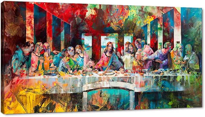 Large Canvas Wall Art - Colorful The Last Supper Painting Picture Framed Reproduction Prints Poster Modern Home Decoration for Living Room Bedroom Office, Ready To Hang 48x24 in