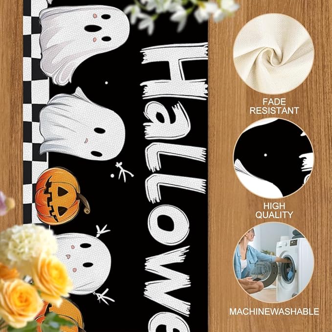 ANNA QUEEN Ghost Halloween Table Runner 13 x 72 Inch for Dining Table, Table Runner for Seasonal Autumn Kitchen Dining Table Halloween Decoration for Home Party Decor