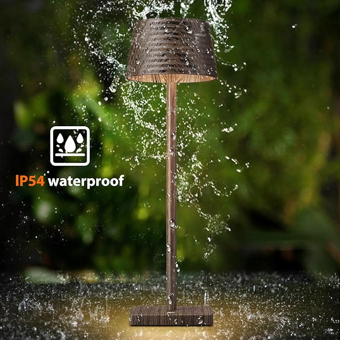 2Pack Cordless Table Lamps Rechargeable,Battery 6000mAh LED Portable Lights for Outdoor/Patio/Restaurant/Indoor Desk Lamp - IP54 Waterproof 3 Colors Stepless Dimming (2pack Walnut)
