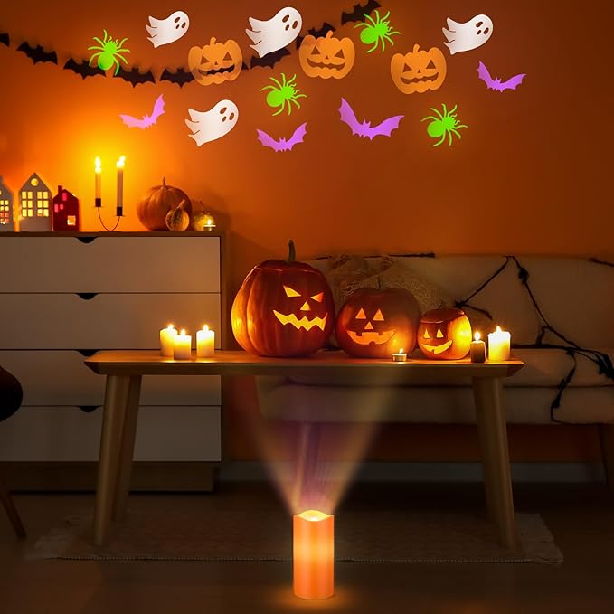 Halloween Projector Candle Ghost Projector Light Halloween Indoor Decoration Spooky Scary LED Flameless Candle Battery Operated Night Light with Remote and Timer Bedroom Home Decor Party Gift