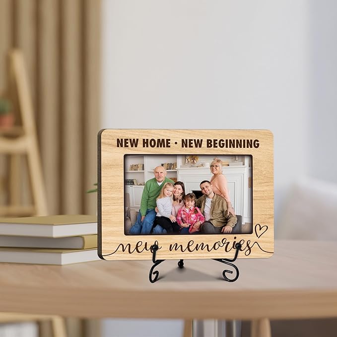 ukebobo House Warming Gift, New Home Picture Frame, Housewarming Picture Frames, New Home Gift Ideas for Family Couples, Wood Photo Frame with Stand for Desk Decor, 8 x 6 Inches-444