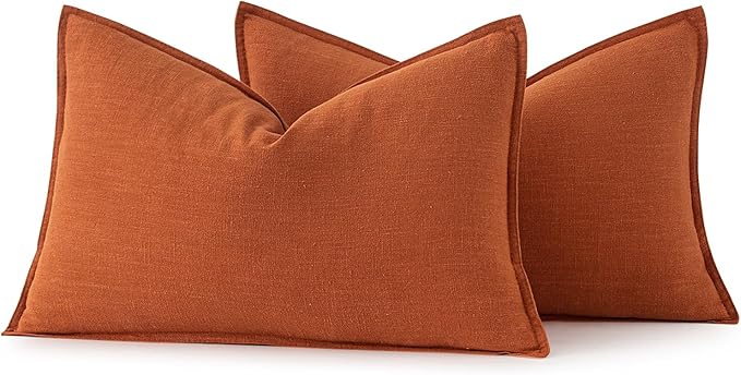 MIULEE Fall Decorative Linen Lumbar Pillow Covers 12x20 Inch Burnt Orange Boho Farmhouse Neutral Couch Throw Pillows for Bed Pack of 2 Accent Modern Pillowcase Summer Sofa Livingroom Home Decor