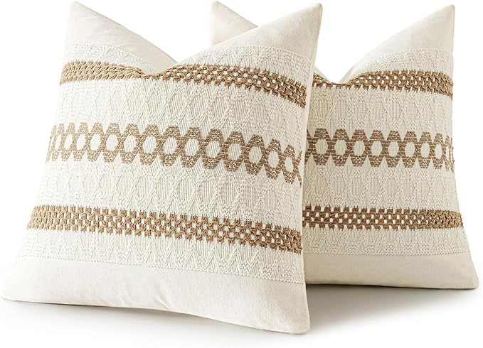 MIULEE Set of 2 Neutral Boho Decorative Pillow Covers 20x20 Inch Farmhouse Rustic Couch Throw Pillows Modern Spring Cotton Cushion Covers Retro Cute Macrame Woven Home Decor for Bed Sofa Chair