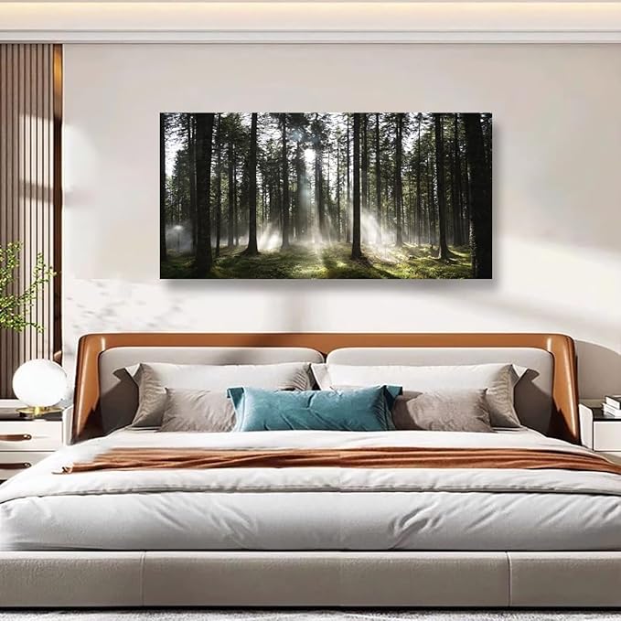 Sunlight Forest Pictures Canvas Wall Art for Living room Office Bedroom Wall Decor,Forest Wall Art Print Paintings Modern Darkly Green Nature Landscape Artwork Waterproof Ready to Hang-20x40inch