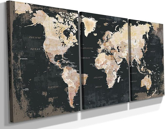 Black and White Wall Art Framed Office Vintage Wall Decor for Bedroom Home Decorations for Living Room Large Modern Maps Pictures Abstract Art Prints