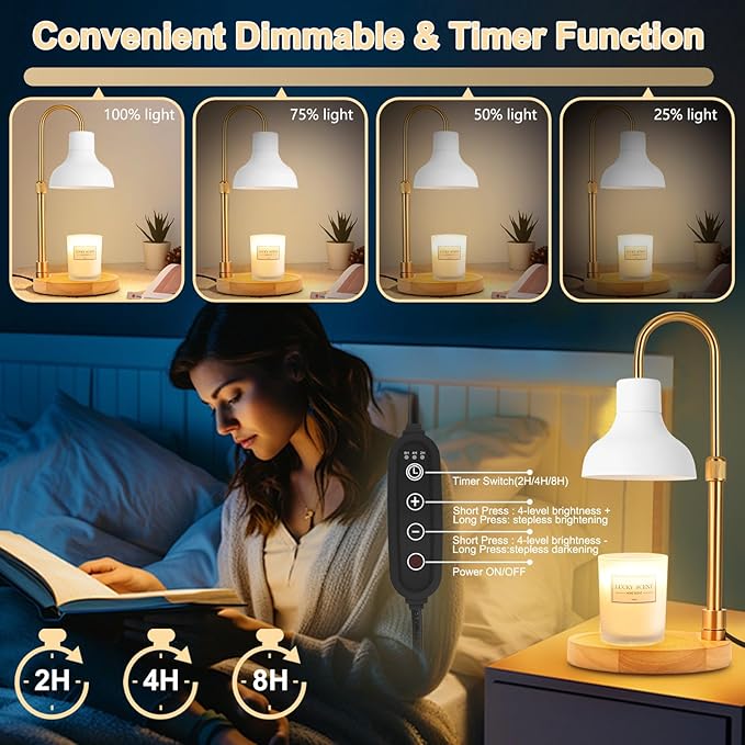Candle Warmer Lamp with Timer & Dimmer, Adjustable Height Electric Candle Warmer with 3 Bulbs,Compatible with All Size Scented Candles, Wax Melt Warmer for Bedroom,Home Decor House Warming Gifts
