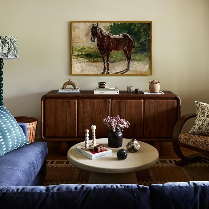 crmotu Vintage Framed Wall Art, Still Life Horse Large Artwork, Animal Landscape Canvas Prints, Antique Aesthetic Pictures Wall Decor Living Room Bedroom Farmhouse Home Office Decorations 24x36in