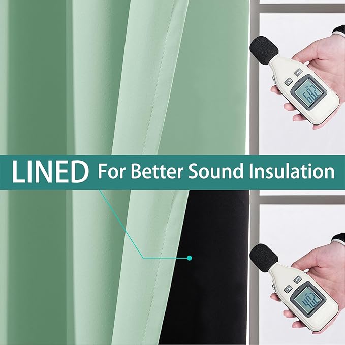 Yakamok Sage 100% Blackout Curtains, Total Blackout Lined Curtain Panels for Bedroom, 2 Thick Layers Grommet Top Thermal Insulated Blackout Drapes for Living Room(52Wx63L, Light Sage, 2 Panels)