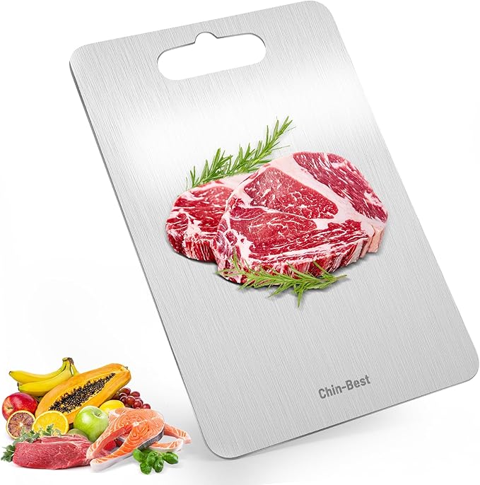 Titanium Cutting Boards For Kitchen, Double-Sided Food-Grade Kitchen Stainless Cutting Board, Non-Toxic & Non-Slip, Dishwasher Safe, Ideal For Indoor, Outdoor, Camping & Bbq Parties, L 15.4" * 11"